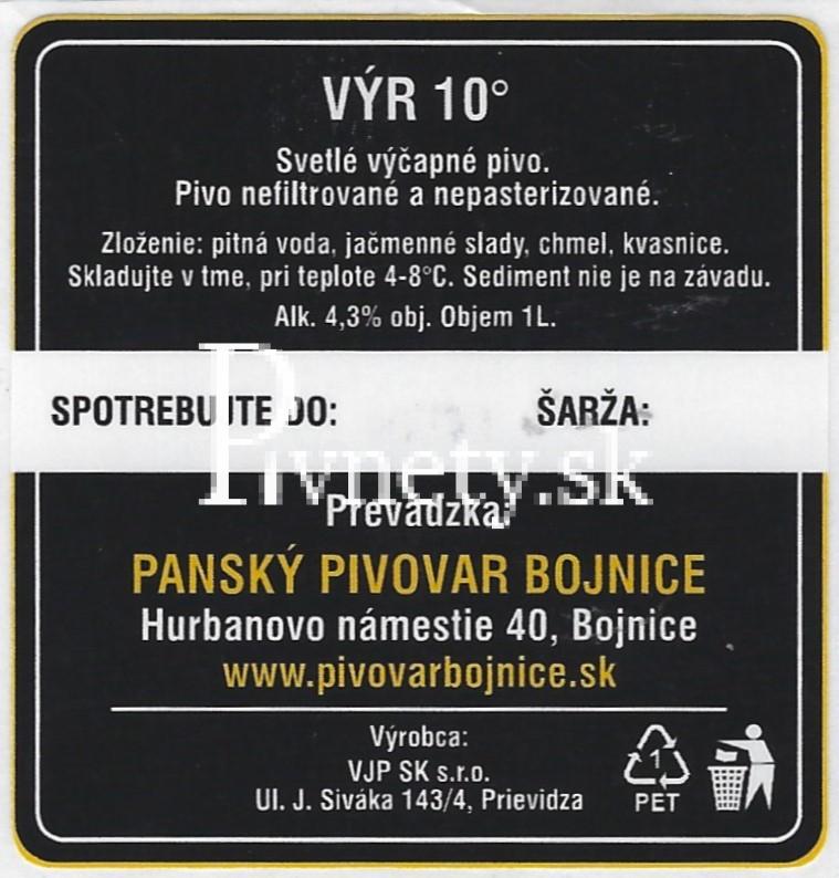Pánsky pivovar Bojnice - Výr 10° (zadovka)