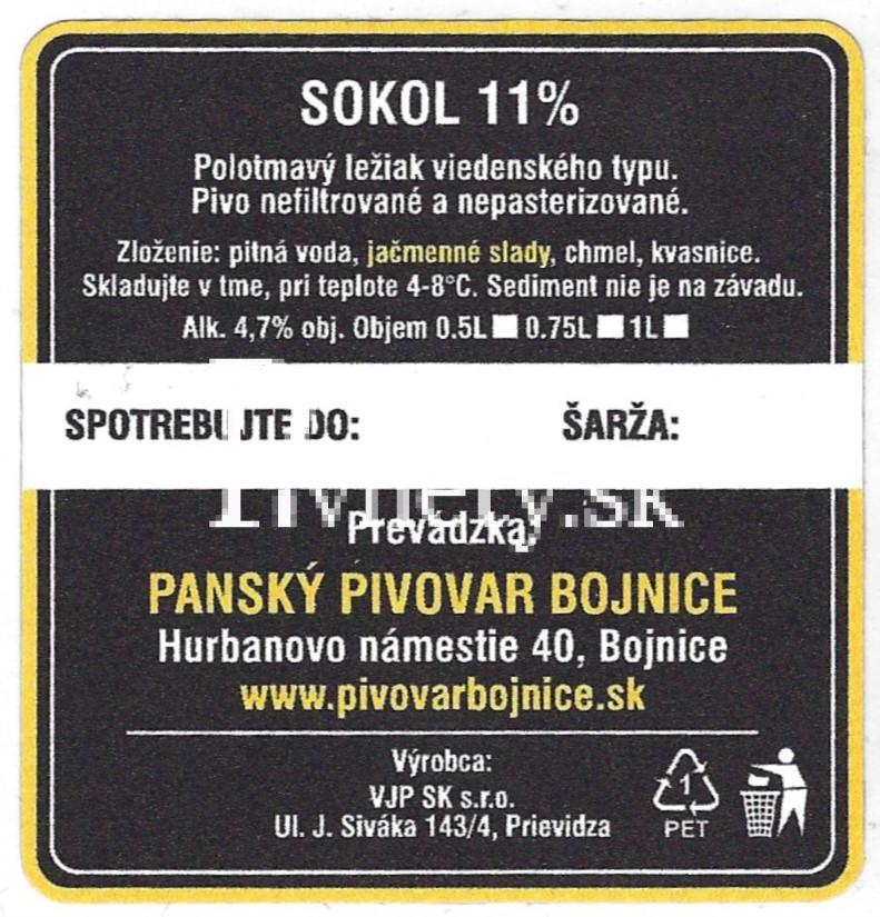 Panský pivovar Bojnice - Sokol 11° (zadovka)