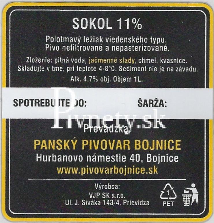 Pánsky pivovar Bojnice - Sokol 11° (zadovka)
