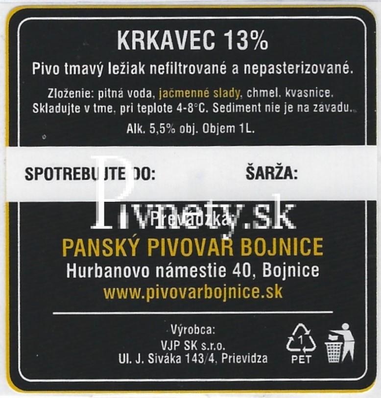 Pánsky pivovar Bojnice - Krkavec 13° (zadovka)