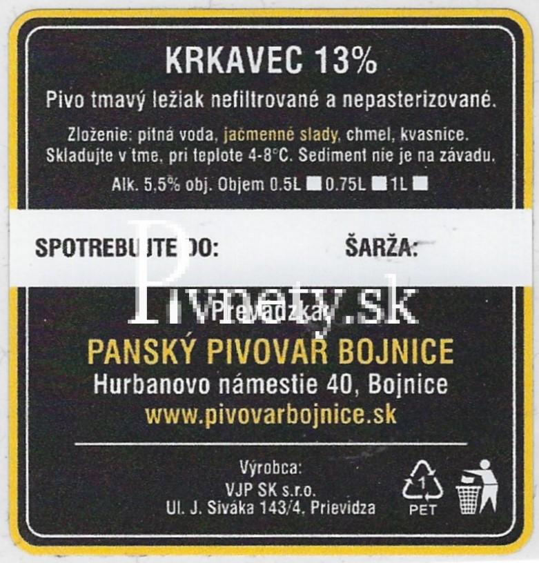 Pánsky pivovar Bojnice - Krkavec 13° (zadovka)