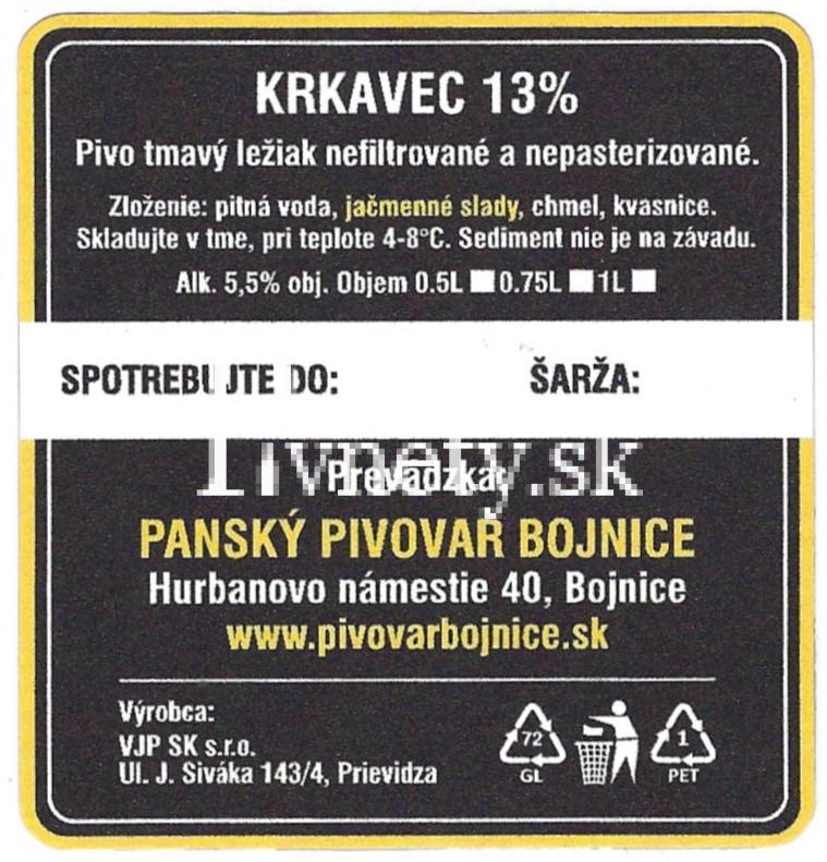 Panský pivovar Bojnice - Krkavec 13° (zadovka)