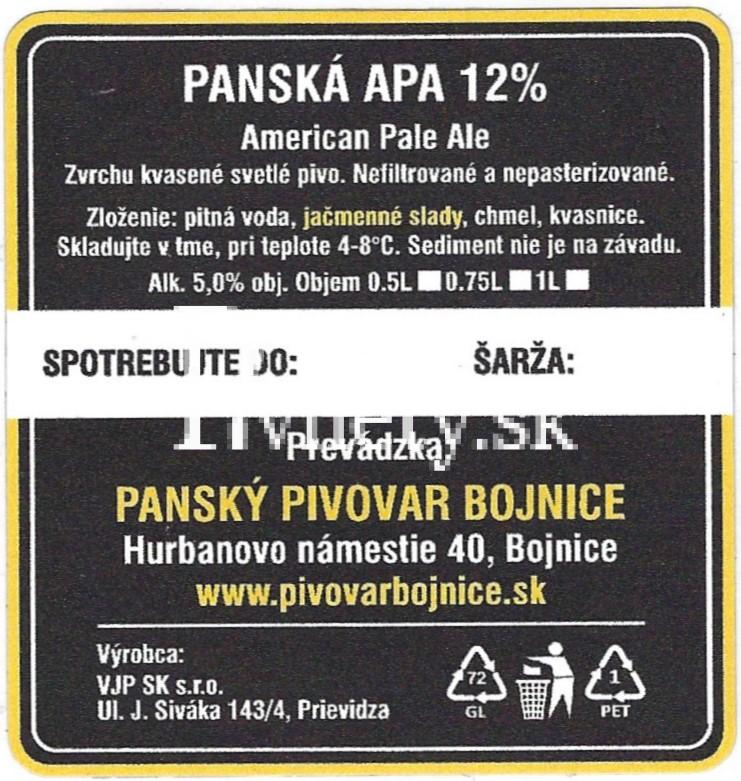 Panský pivovar Bojnice - Panská APA 12° (zadovka)