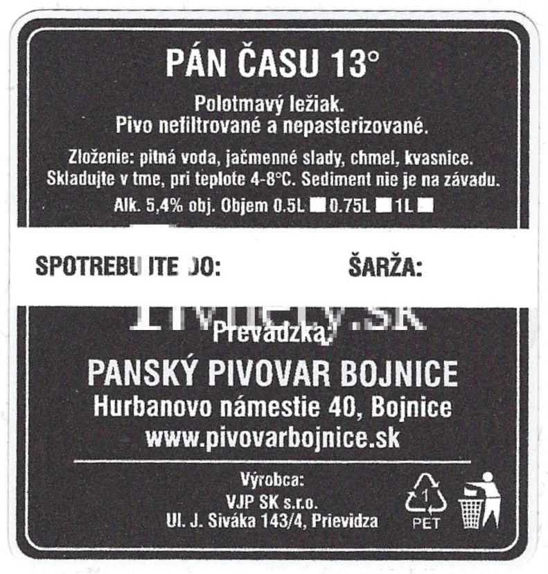 Panský pivovar Bojnice - Pán času 13° (zadovka)