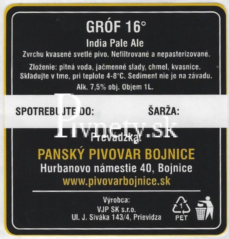 Pánsky pivovar Bojnice - IPA Gróf 16° (zadovka)