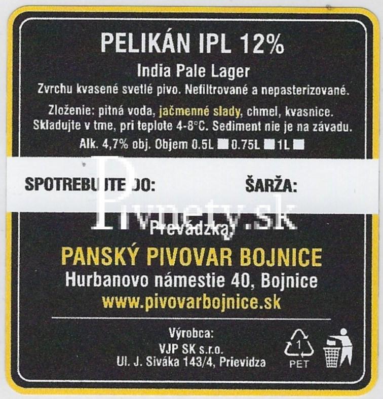 Pánsky pivovar Bojnice - Pelikán IPL  12° (zadovka)