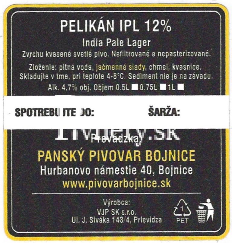 Panský pivovar Bojnice - Pelikán IPL 12° (zadovka)