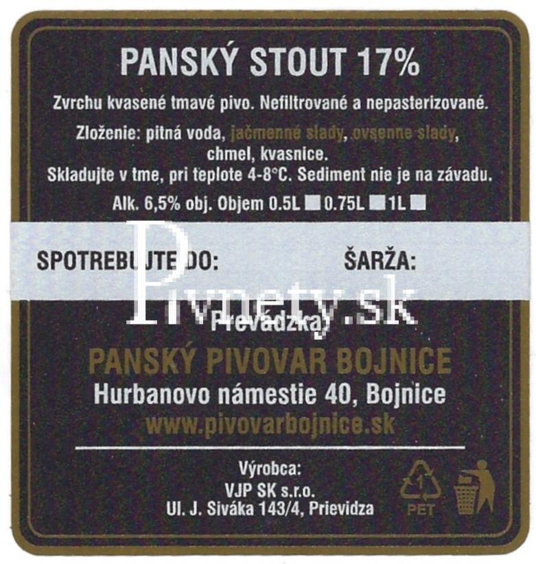 Panský pivovar Bojnice - Panský Stout 17° (zadovka)
