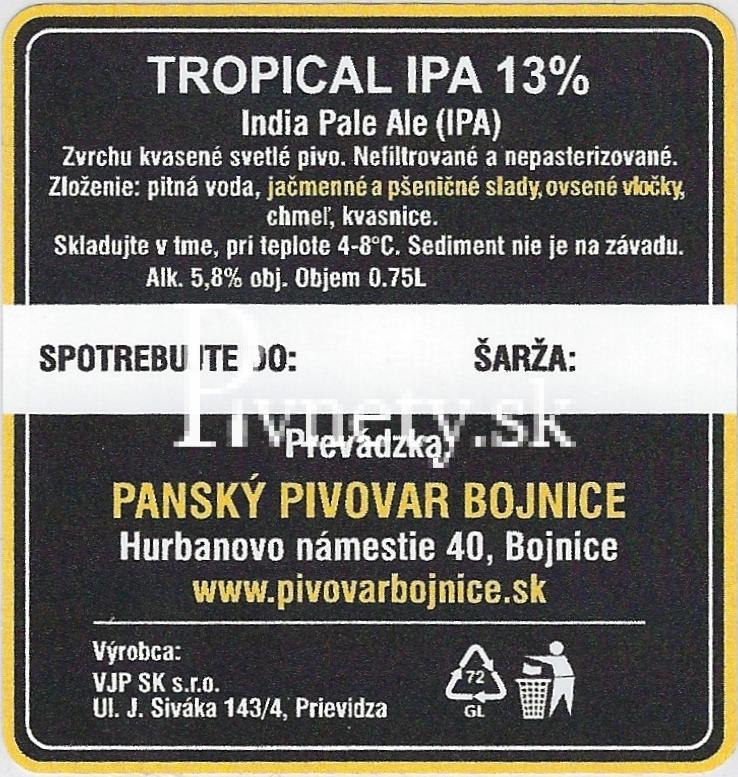 Panský pivovar Bojnice - Tropical IPA 13° (zadovka)