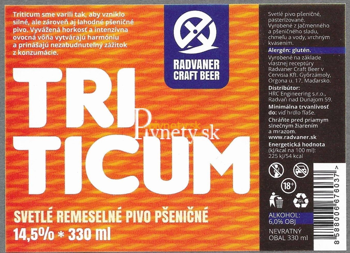 Radvaner - Svetlé pivo pšeničné Triticum 14,5°