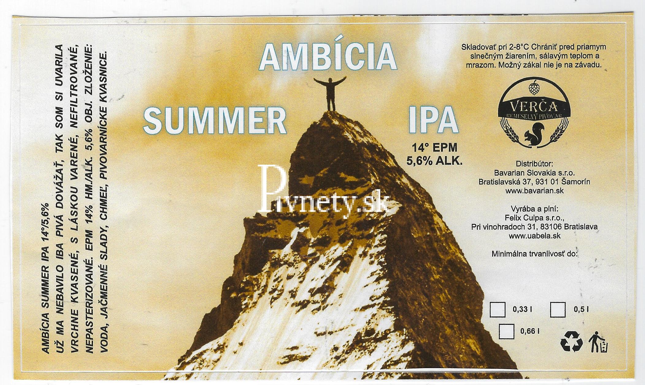 Verča - Ambícia Summer IPA 14°