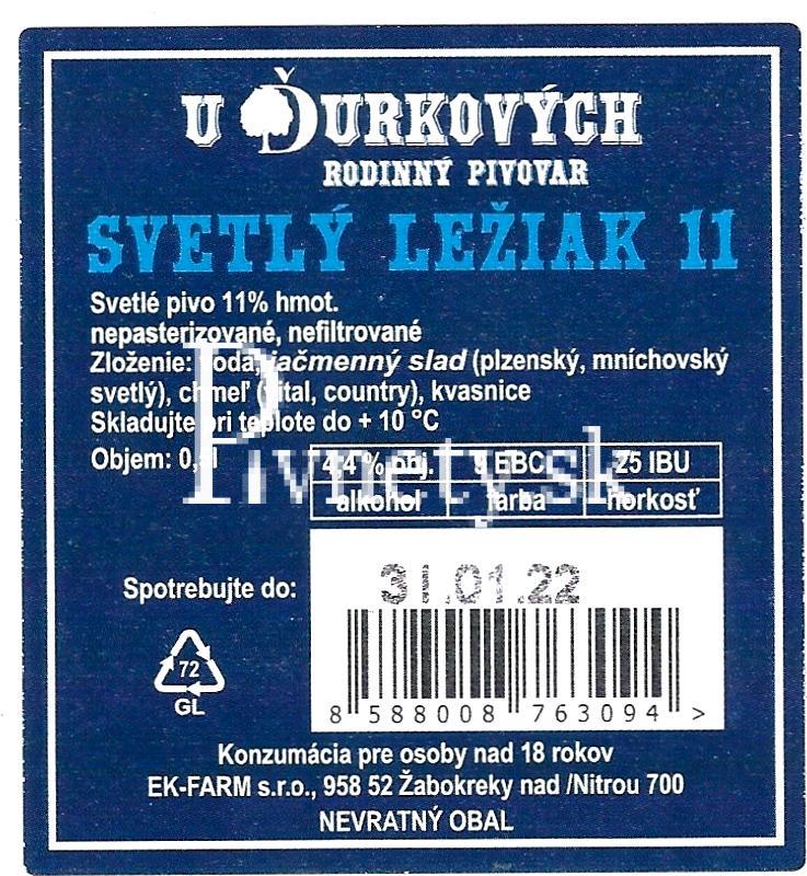 U Ďurkových - Svetlý ležiak 11° (zadovka)