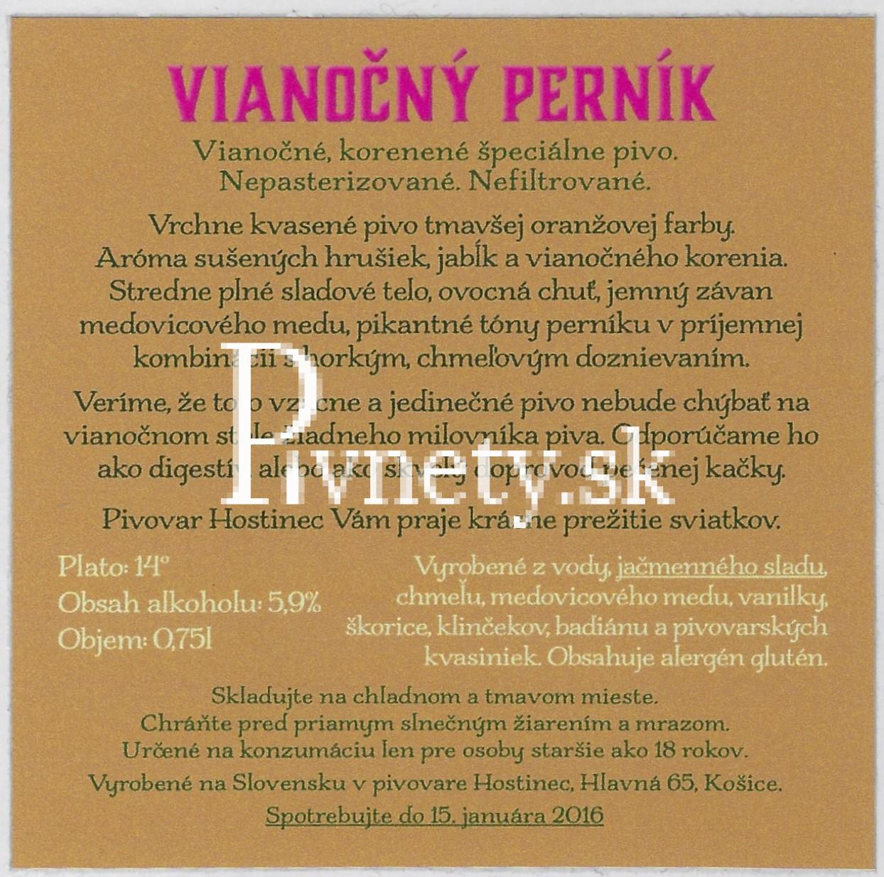 Hostinec - Vianočný perník 2016 14° (zadovka)