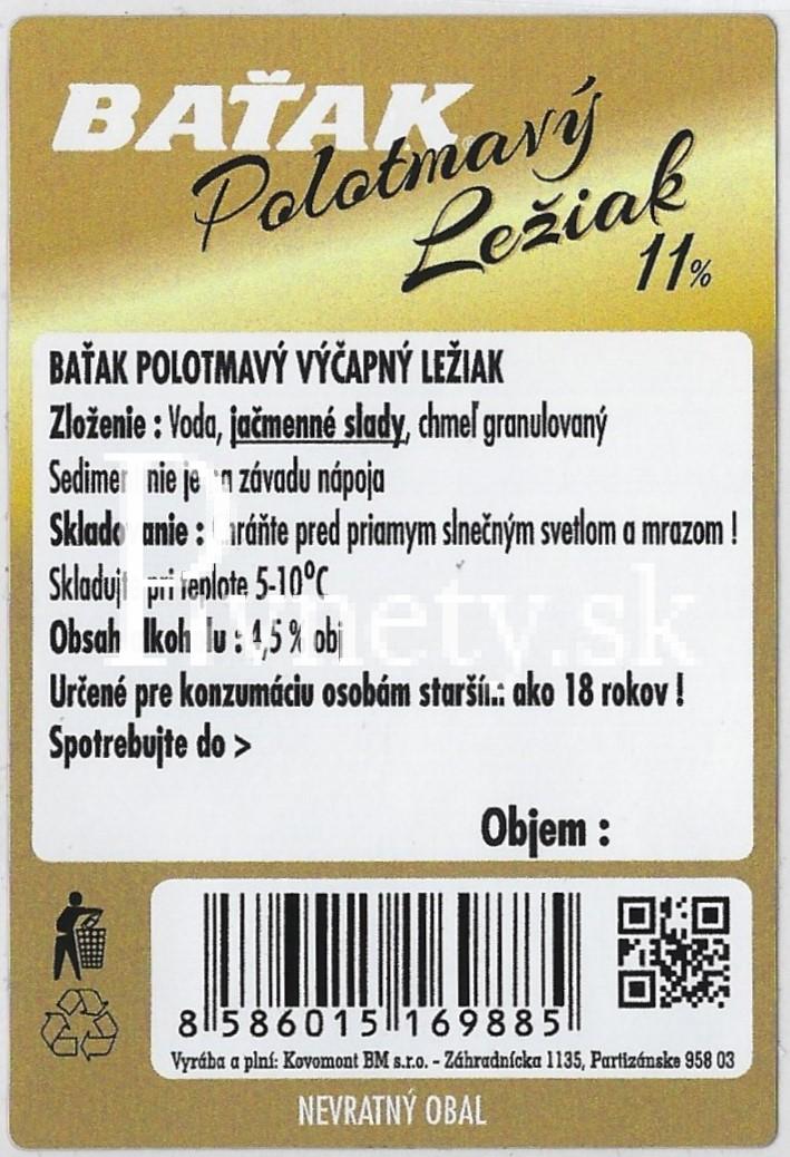 Baťak - Polotmavý ležiak 11° (zadovka 1)