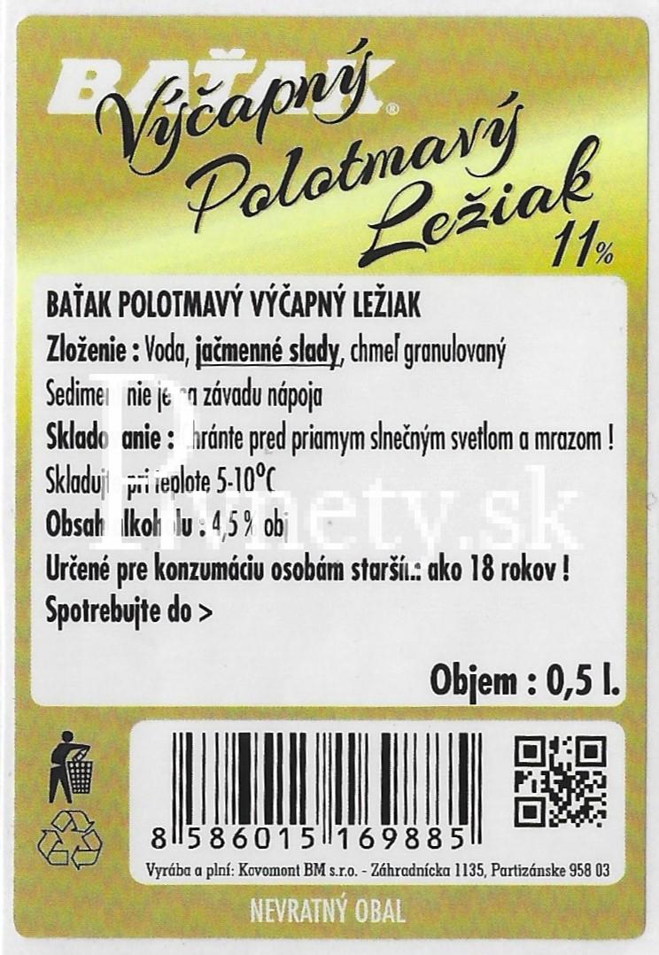 Baťak - Polotmavý ležiak 11° (zadovka 2)