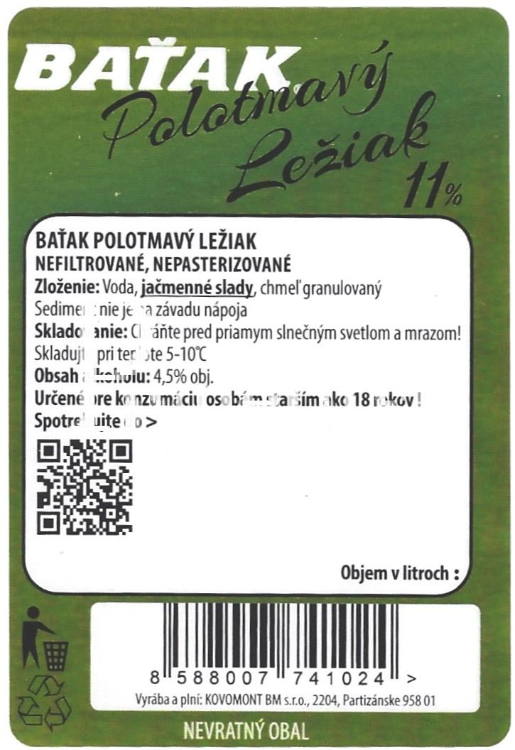 Baťak - Polotmavý ležiak 11° (zadovka)