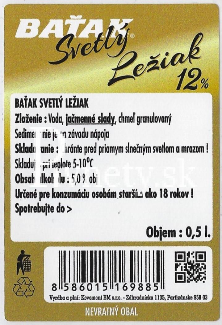 Baťak - Svetlý ležiak 12° (zadovka 2)