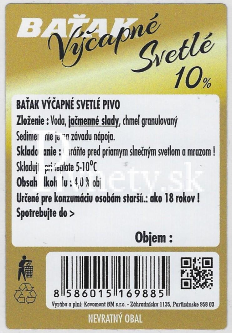 Baťak - Výčapné svetlé pivo 10° (zadovka 1)