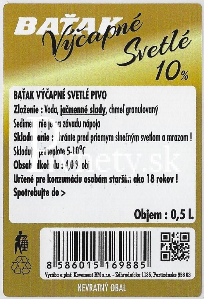 Baťak - Výčapné svetlé pivo 10° (zadovka 2)