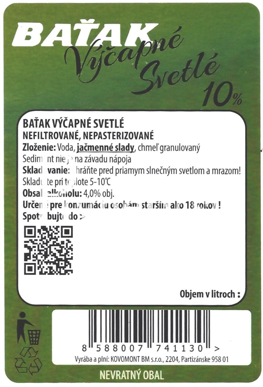 Baťak - Výčapné svetlé 10° (zadovka)