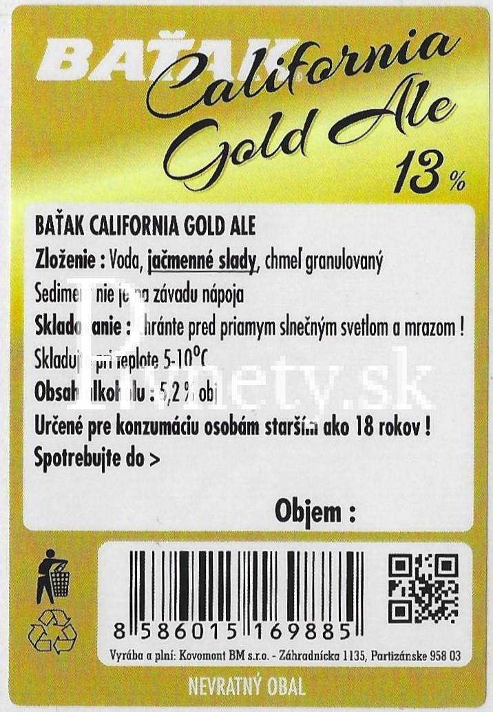 Baťak - California Gold ALE 13° (zadovka)